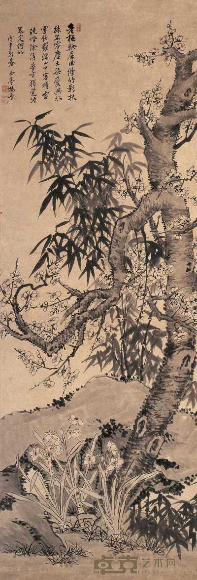 杨晋 戊申（1728）作 岁寒三友 立轴 129×43.5cm